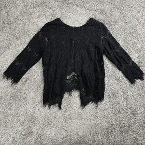 Womens Top‎ Small Black Lace Sheer Long Sleeve Witchy Whimsigoth Gothic Grunge